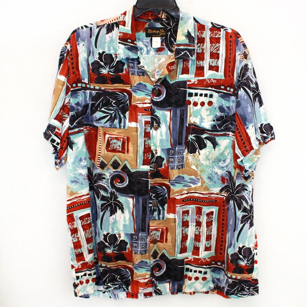 Bishop St. apparel vintage Jams World fabric rayon Hawaiian camp shirt XL
